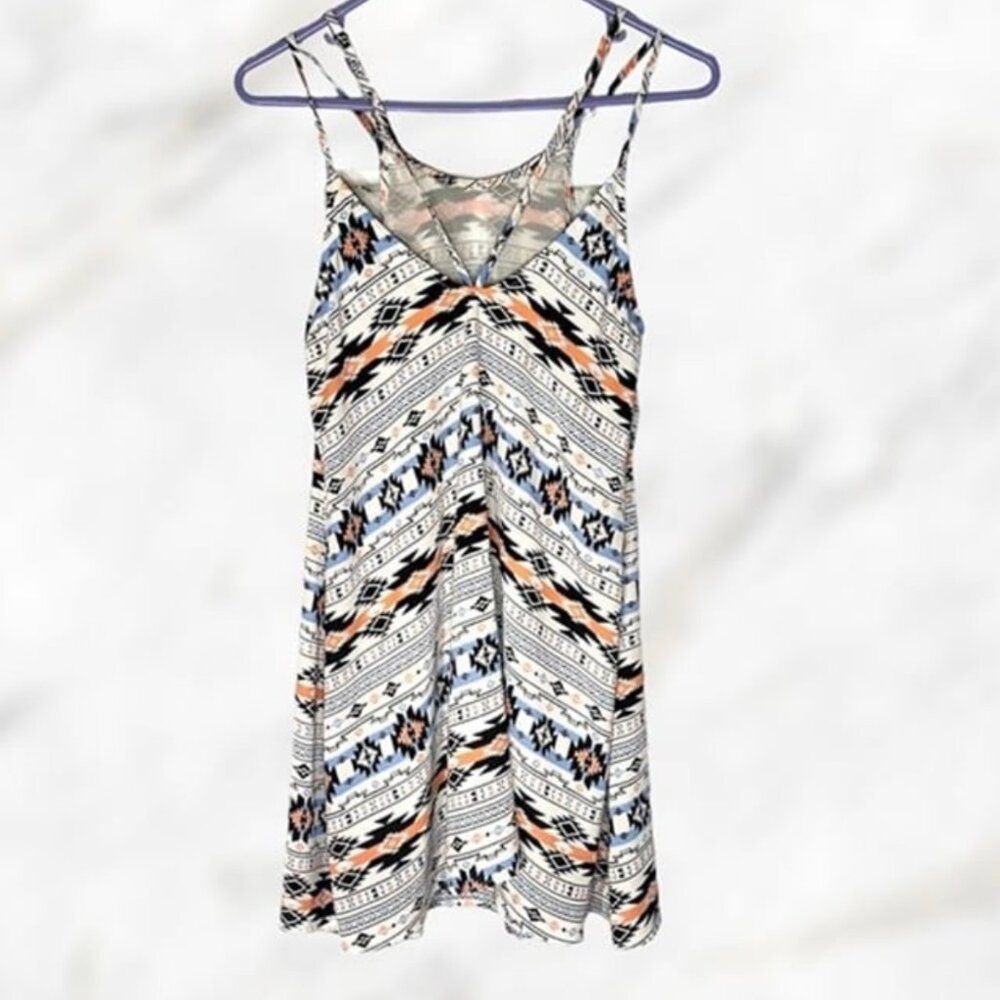 Lush Boho Tribal Aztec Print Spaghetti Strap Sun Dress XS